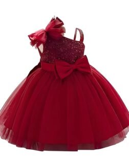 Niren Enterprise Barbet Sequence Embroidered Net Flaired Sleeve Less Baby Knee Length Girl's Frock