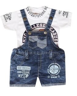 Cutie Kiddies Double Pocket Baby Dungaree Trendy Denim Dungaree with Cotton T-Shirt for