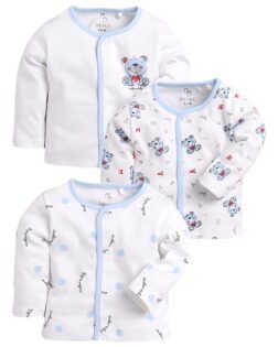 BABY GO Cotton Full Sleeve Regular Round Neck Front Open Pack Of 3 Tees For Baby Boy's Clothing Set