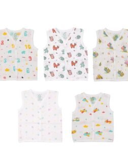 A toddler thing - Organic Cotton Muslin Button Jabla|Assorted Pack Of 5|Stylish & Comfortable Jabala|For Boys & Girls|Sleeveless Regular Fit Vest|Baby Products