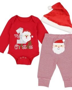 DONWEN Christmas Outfits Baby Boys My 1st Christmas Rompers Bodysuit Santa Claus Pants with Christmas Hat