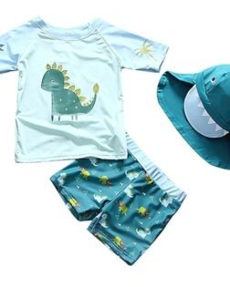 Yober Baby Toddler Boys Two Pieces Swimsuit Set Swimwear Dinosaur Bathing Suit Rash Guards with Hat UPF 50+
