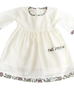 KOSHMOSH Pure Soft Cotton Frock for Baby Girl 3/4 Bell Sleeves Dress with Single Pocket Stylish Knee Length Casual Dress for Girls with Astar/Lining