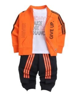 Hopscotch Baby Boys Cotton Printed T-shirt, Jacket and Jogger Set