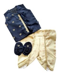 Picksparrow Baby Boy Cotton Silk Jhabla with Cotton Lurex Dhoti pant and Booties