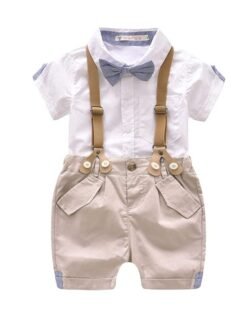 CosmicKolors® Stylish Gentleman Half Sleeves Shirt and Suspender Style Shorts Set | White Formal Clothing Set for Baby Boys