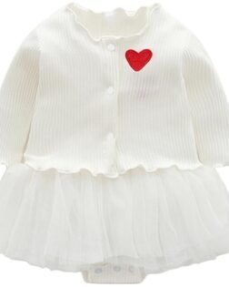 TASLAR Baby Girls Chic Designed Clothes Embroider Heart Floral Long Sleeve Jacket & Sleeveless Lace Tutu Romper Set Coat Outfit Comfortable Dress