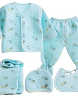 First Kick Presents New Born Baby Summer Wear Baby Clothes 5Pcs Sets 100% Cotton Baby Boys Girls Unisex Baby Cotton/Summer Suit Infant Clothes First Gift for New Born Baby