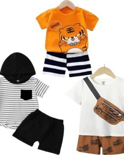 Lofn Unisex-Child Cotton Clothing Sets for Baby Boys & Baby Girls Printed Kids Clothing Sets - Unisex Clothing sets Half sleeve T-Shirt & Shorts Pack Of 3