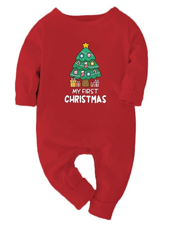 Zeezeezoo My First Christmas Baby Dress Outfit | 100% Cotton Clothes Full-Sleeve Bodysuit for Newborn Baby Boy & Girl Photoshoot
