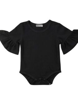 Infant Baby Girl Basic Bell Short Sleeve Cotton Romper Bodysuit Tops Clothes (Black, 0-3 Months)