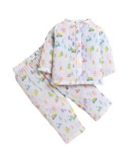 POLKA TOTS Baby Jhabla & Pant Set | 100% Cotton Muslin | Full Sleeve Printed Top + Soft Bottom | Unisex Outfit for New Born, & Toddlers