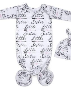 Newborn Knotted Gown 0-6 Months Girl Breathable Sleeper Gowns with Hat Set
