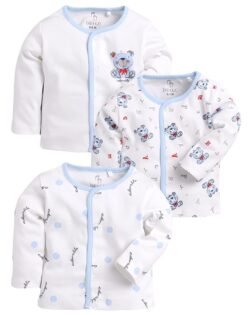 BABY GO Cotton Full Sleeve Regular Round Neck Front Open Pack Of 3 Tees For Baby Boy's Clothing Set