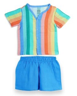 The Boo Boo Club Muslin Shirt and Short Set GOTS Certified Organic Cotton | Short Sleeve Snap Button Vest | Summer Wear Set | Printed Shirt with short