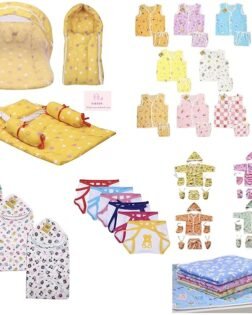 Infantbond 56 in 1 Baby Products All New Born Combo | Gift Set | Baby Essentials | Hospital Kit | Baby Clothes | Maternity Essentials | Infant Essentials | Baby Shower | Complete Daily Items Combo(0-6 Months) (Star) (Yellow for Baby Boy & Baby Girl)