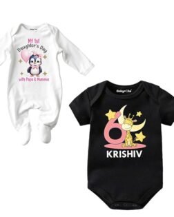 My 1st Daughter's Day Baby Jumpsuit&Babyrobe 6 Months Baby Romper,New Born Baby Customised Name Baby Dress for Girl, Combo Set -