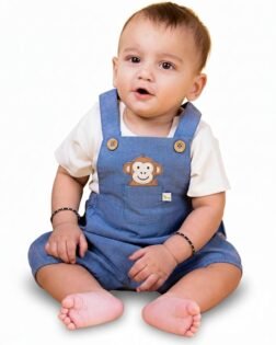 Baby Boy & Baby Girl T-Shirt with Denim Dungaree for Baby (0-3 Months) Half Sleeves Printed Denim Dungaree Set with T-Shirt, Perfect Casual Outfit for Baby Boy & Girl