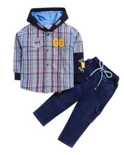 Hopscotch Baby Boys Plaid Print Full Sleeves Multicolor Jeans set