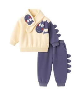 Bold N Elegant Kids Fleece Lined Winter Sweatshirt, Joggers & Muffler Set | Warm Dino & Panda Print Co-Ord Set for Boys & Girls Upto 6 Years