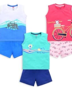 LuvLap Baby Boys Regular Fit 100% Cotton Sleeveless Boys T-Shirt & Shorts Sets Pack of 3