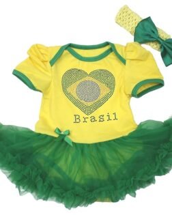 Petitebella Brazil Heart Yellow Bodysuit Green Tutu Baby Dress Nb-18m