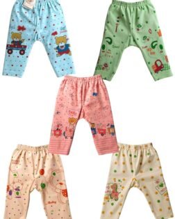 BabyNoor Unisex Cotton Pyjama Pant Set of 5 | Soft & Stretchable Sleepwear Pants Combo for Boys & Girls | Multicolored Cartoon Prints, Comfortable Nightwear for Kids