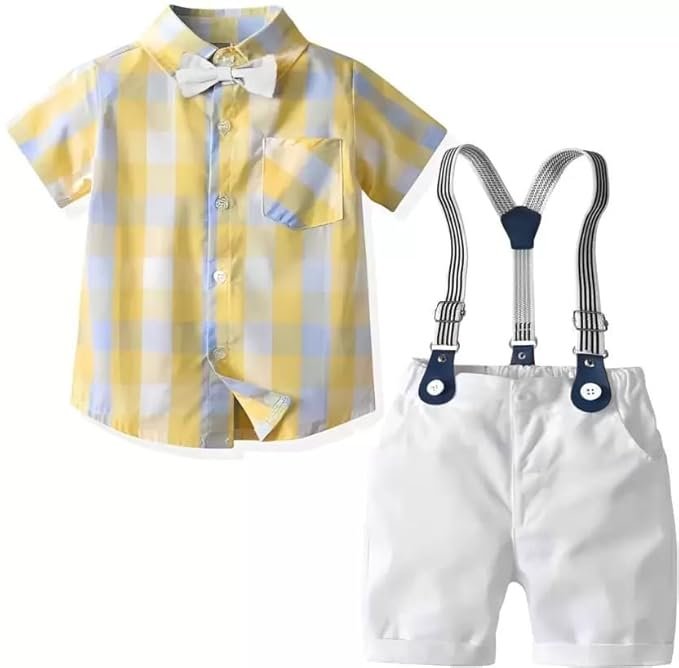 Baby Boys Cotton and Spandex Printed Half Sleeves Applique Bow Solid Romper