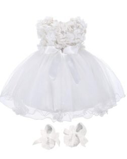 Bow Dream Baby Flower Girl Dress with Shoes Applique Birthday Princess Party