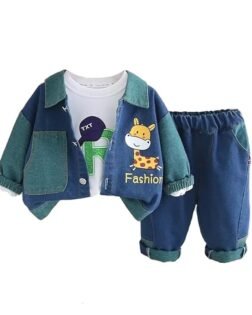 Bold N Elegant Cotton Rocket Space Kids Winter 3 Piece T-Shirt With Hoodie Jacket & Jeans Pant Party Dress Set For Infant Toddler Baby Boy's & Girl