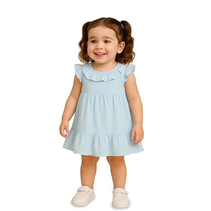 Kidbea® Baby Girls Linen Western Dress | Lightweight, Breathable & Stylish Frock | Comfortable Party & Casual Wear for Girls