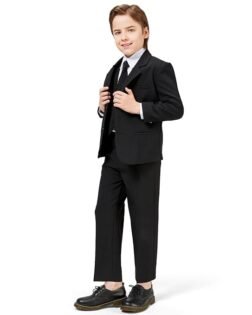 Luca Gabriel Toddler Boys' 5 Piece Classic Fit No Tail Formal Khaki Dress Suit Set with Tie and Vest