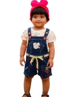 Kids Denim Dungree with Hosiery Printed Top Half Sleeves Adjustable Straps & Button Closures Comfortable Durable & Regular Fit