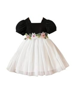 Niren Enterprise 1019 Floral Embroidery net and Modal Short Sleeve Baby Girl Frock