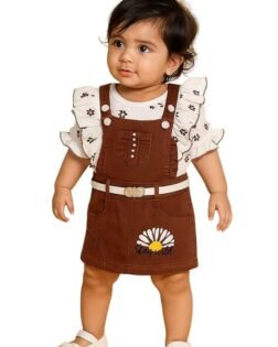 Baby Girls Stay Wild Denim Dungaree & Printed Top Set – Soft Cotton Outfit with Adjustable Straps for Toddlers & Kids