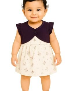 Baby Girls Cotton Frock Set – Sleeveless Frock with Overcoat for Babies- Style 10006 -Printed, Multicolour