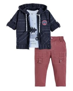 Hopscotch Boys Navy Full Sleeves 3-Pc Cotton Hooded Shirt, Vest & Pants
