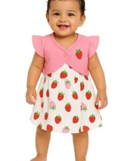 Baby Girls Cotton Frock Set – Sleeveless Frock with Overcoat for Babies- Style 10006 -Printed, Multicolour