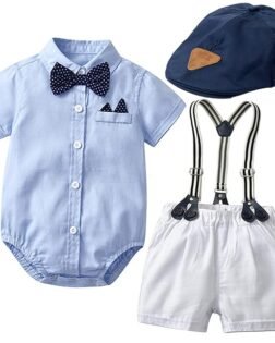Toddler ring bearer outfit Baby Boys Clothes,Dress Shirt Bowtie+Detachable Suspender Pants Gentleman Suit Sets 0-2T