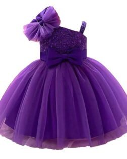 Niren Enterprise Barbet Sequence Embroidered Net Flaired Sleeve Less Baby Knee Length Girl's Frock