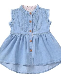 Summer Dresses, Toddler Baby Girls One Pocket Lovely Denim Dress Short Sleeve Button Skirt - (9 Month-5 Years)