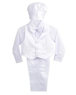 Dressy Daisy Baby Boy Satin Baptism Christening Outfit Formal Suit 5 Pcs Set w/Bonnet