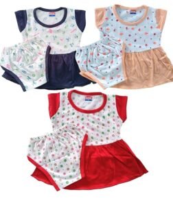 Baby Girl Cotton A-Line Frock with Pant Combo (Pack of 3)