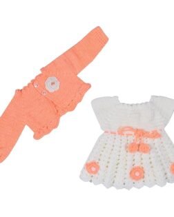 Handmade New Born Baby Frock Midi/Knee Length for Girls Dress with Jacket 0-6 Months 12 Months Above Made in India (1 Years - 2 Years, Orange-Cream)