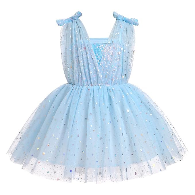 Toddler Baby Girls Tutu Dress Sleeveless V Neck Sparkle Sequins Glitters Princess Tulle Birthday Party Dress