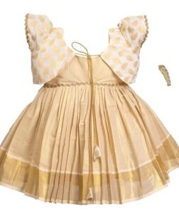 Picksparrow Baby Girl Tissue Frock/Traditional Dress/Ethnicwear with Jacket and Hair Clip (Aliya)