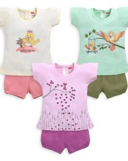 LuvLap Baby Girls Regular Fit 100% Cotton Half Sleeves Girls Top CoSet Pack of 3