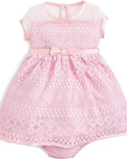 Little Angels Baby Girls 3M-24M Pink Cap Sleeve Illusion Lace Social Dress (24 Months, Pink)