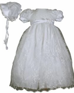 White Embroidered Tulle Christening Baptism Gown - Size L (12-18 Month)