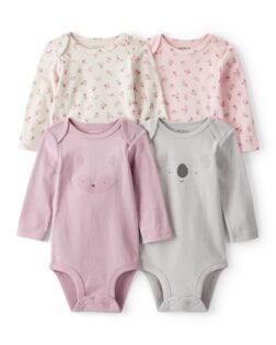 Carter's Baby Girl Unicorn, Heart, Star Print Full Sleeve Multipack Bodysuits (Set of 4) | 100% Cotton Full Sleeve Soft & Cozy Everyday Wear